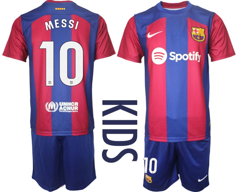 Youth 2023-2024 Club Barcelona home red #10 Soccer Jersey